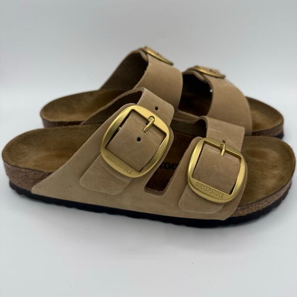 BIRKENSTOCK Arizona Big Buckle Sandcastle Leather Slip On Sandals Size 39 / 8.5 - Picture 3 of 11